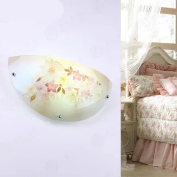 Modern Fashion Romantic European Hand Painted Flowers Glass Led E27 Wall Lamp For Living Room Hallway Bedroom 30*15cm 2055