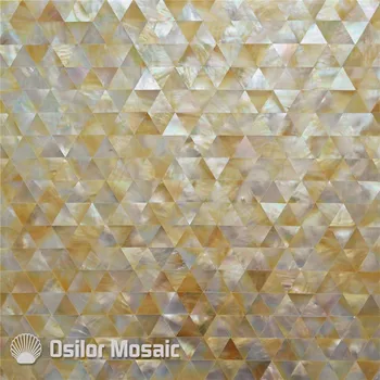 Yellow color triangle pattern natural sea shell yellowlip mother of pearl tile for interior house decoration wall tile