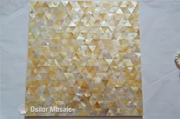 Yellow color triangle pattern natural sea shell yellowlip mother of pearl tile for interior house decoration wall tile