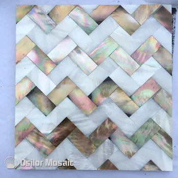 Wave pattern natural penguin shell and Chinese freshwater shell mother of pearl tile wall tile