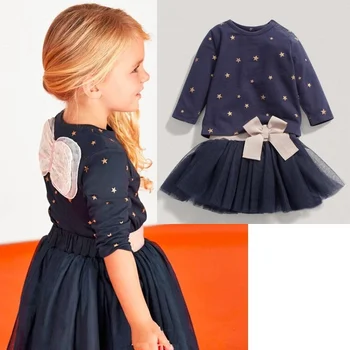 2PCS Bow Long Sleeve Sweaters Top + Tutu Tulle Dress Skirt Clothes Outfits Set