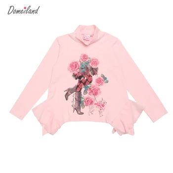 2017 spring Collar brand domeiland Baby Girl Clothes Long Sleeve Floral Ruffle ChiffonT-Shirts Basic Cotton Knit Tops Clothing
