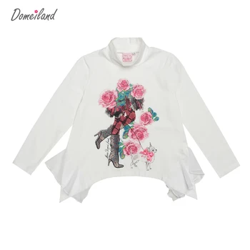 2017 spring Collar brand domeiland Baby Girl Clothes Long Sleeve Floral Ruffle ChiffonT-Shirts Basic Cotton Knit Tops Clothing