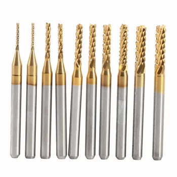 10pcs/set Titanium Coated End Mill Cemented Carbide CNC Milling Cutters Tools 1 1.5 2 2.5 mm Straight Shank Router Drill Bit Set