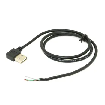 Reversible Design 90 Degree Left & Right Angled USB 2.0 A Type Male to 4 Wires Open Cable for DIY OEM Black Color 50cm