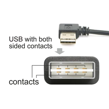 Reversible Design 90 Degree Left & Right Angled USB 2.0 A Type Male to 4 Wires Open Cable for DIY OEM Black Color 50cm