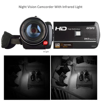 Ordro Digital Video Camera HDV-D395 FHD 1080p Camcorder with Night Vision Built-in WIFI Remote Control Infrared LED Light