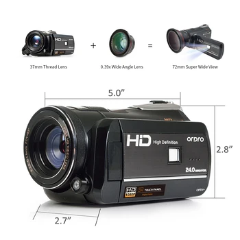 Ordro Digital Video Camera HDV-D395 FHD 1080p Camcorder with Night Vision Built-in WIFI Remote Control Infrared LED Light