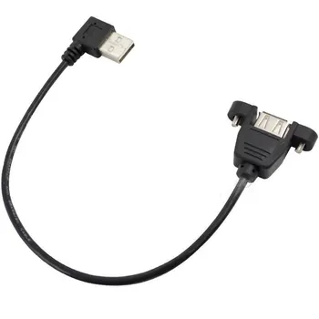 10pcs/lot---Left Angle 90 Degree USB 2.0 Type A Male to Female Screw Lock Panel Mount Bracket Extension Cable 0.3M