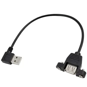 10pcs/lot---Left Angle 90 Degree USB 2.0 Type A Male to Female Screw Lock Panel Mount Bracket Extension Cable 0.3M