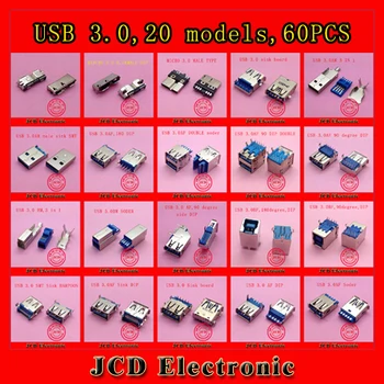 60pcs/lot Micro USB 3.0 connector female/Male jack USB socket 90degree 180degree for laptop U disk printer 9pin