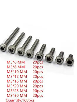 160pc M3 Stainless Steel Screws Allen Hex Socket Head Screw Bolt Fastener M3*6mm/8mm/10mm/12mm/16mm/20mm/25mm/30mm