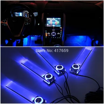 4 In 1 12 V Fashion Romantic LED Blue Car Decorative Lights Charge LED Interior Floor Decoration Lights Lamp #