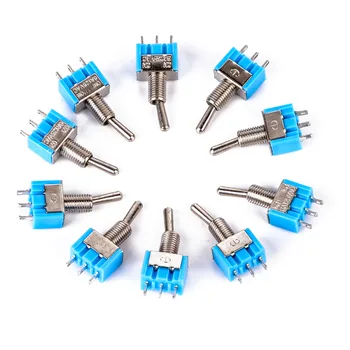 10pc/Lot Mini On-on Toggle Switches Blue MTS-102 3-Pin SPDT ON-ON Toggle Switches 6A 125VAC For Auto Car Accessories