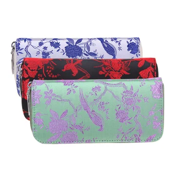 Luxury Brand Embroidery Wallet Satin Ethnic Floral Bird Wallet Clutch Bag Zipper Card Coin Purse Embroidered Women Long Wallet