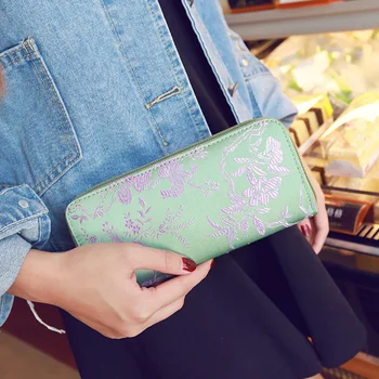 Luxury Brand Embroidery Wallet Satin Ethnic Floral Bird Wallet Clutch Bag Zipper Card Coin Purse Embroidered Women Long Wallet