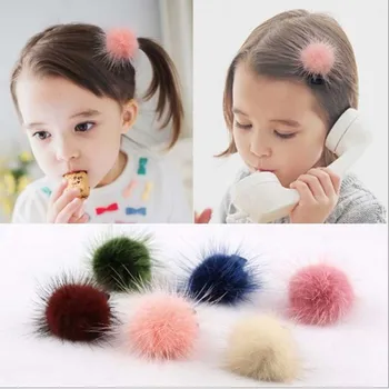 LNRRABC Kids Girls Elastic Hair Bands Hair Clip Faux Fur Mink Ball Headbands Baby Hairband Women Headwear Hair Accessories