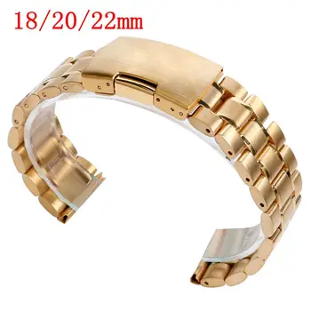 18/20/22mm Solid Link Silver/Black/Gold Fold Over Clasp Bracelet Stainless Steel Wrist Band Watch Strap Men Replace