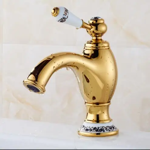 Golden brass faucet bathroom faucets single handle cold hot water tap mixer basin faucet