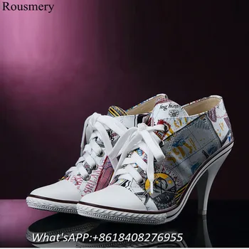 2017 Women Shoes European Style Super High Heels Colorful Leather Shoes Round Toe Shallow Shoes Lace Up Fashion Casual
