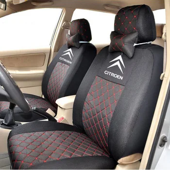 Grey/red/black silk breathable Embroidery logo Car Seat Cover For CITROEN C Quatre C Elysee C1 C2 C3 C5 with 2 neck
