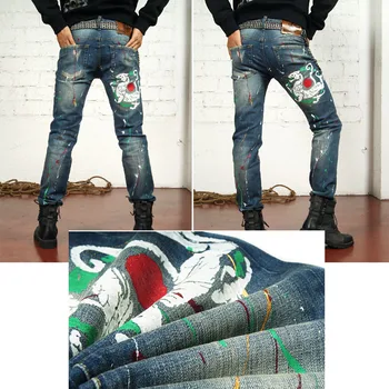 Europe Original Personality Painting Graffiti Jeans Hip Pop Printing Straight Pants Korean Youth Slim Jeans