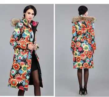 Winter Coat Women Fashion Women Hooded Floral X-Long Wadded Parkas Winter Jacket Women Cotton Padded Outerwear H5528