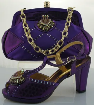 Charming Italian Shoes With Matching Bags Rhinestones Blue Pumps Heels African Shoes And Bags Set ME0021