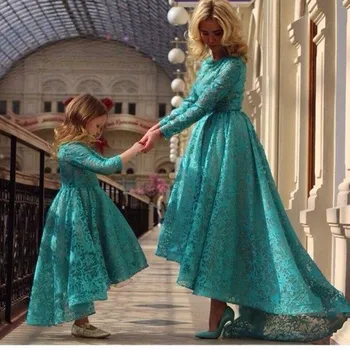 2017 Green Vintage Lace Ball Gown Flower Girl Dresses for Weddings Long Sleeves Ball Gown Communion Gowns Custom Made Vestidos