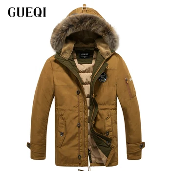 GUEQI Fur Hooded Men Warm Down Jackets Plus Size M-3XL ADD Fleece Outerwear 2017 Cold Winter Man Casual Parkas