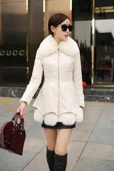 Luxury Winter Fur Coat Women New Fashion Fur Collar PU Leather Slim Parkas Winter Jacket Women Wadded Overcoat H5525