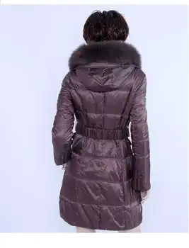 Woman's Fur Hooded Slim Long Coats Fashion Winter Duck Jackets Woman Thicken Wadded Parkas Overcoats H4644