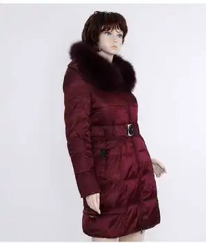 Woman's Fur Hooded Slim Long Coats Fashion Winter Duck Jackets Woman Thicken Wadded Parkas Overcoats H4644
