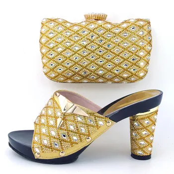 Woman High Heel Shoes And Bag Set To Matching Fashion Italian Design Shoes And Matching Bag Set With Stones THS17-04