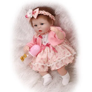 Handmade 17 Inch Baby Girl Dolls Reborn Silicone Cloth Body Newborn Babies Doll Toy With Lovely Clothes Kids Birthday Xmas Gift