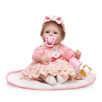Handmade 17 Inch Baby Girl Dolls Reborn Silicone Cloth Body Newborn Babies Doll Toy With Lovely Clothes Kids Birthday Xmas Gift