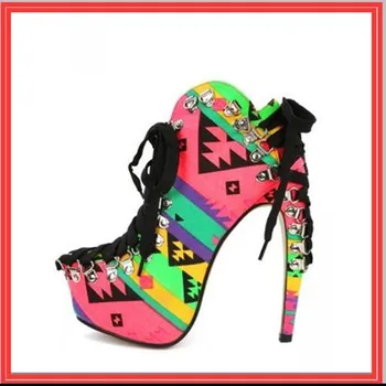 Europe style Ultra-high Stage shoes Color stitching fluorescent high heels waterproof platform Large size 42 Women Shoes obuv