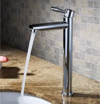 Top brass single lever chrome hot and cold bathroom high sink tap basin faucet