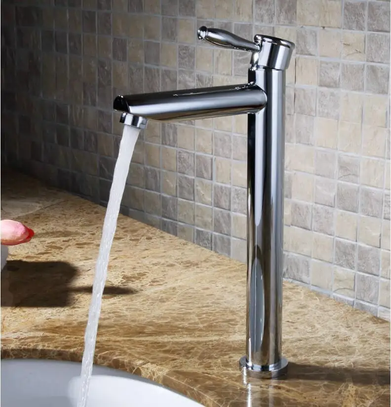 Top brass single lever chrome hot and cold bathroom high sink tap basin faucet