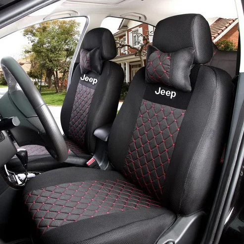 Grey/red/black silk breathable Embroidery logo Car Seat Cover For Jeep Wrangler patriot Cherokee compass Cherokee