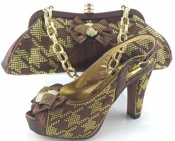 Brown Color Fashion Matching African Shoes And Bag Set Woman Pumps Shoes With Bag Set To Match For Party ME3328