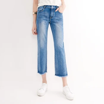 YERAD 2017 Straight Washed Jeans Ankle Length Casual Tassel Denim Pants Mid Waist Femme Trousers