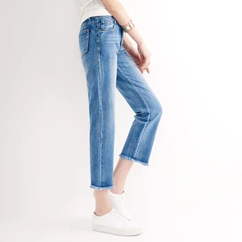 YERAD 2017 Straight Washed Jeans Ankle Length Casual Tassel Denim Pants Mid Waist Femme Trousers