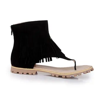 Size 34-43 new 2016 tassel flat women sandals black nude women's spring summer women shoes woman fashion #Y0573211F