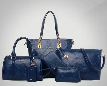 European and American retro composite Bag classic ladies Embossing handbags 6 sets shoulder women messenger leather