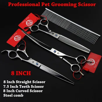 8.0 Inch Japan Professional Pet Scissors Set With Case Bag Dog Cat Tesoura Pets Grooming Cutting Scissors Shears Kit