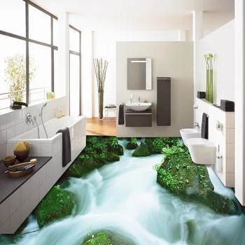 3D outdoor mountain streams creek landscape ground floor wear non-slip waterproof bathroom flooring mural