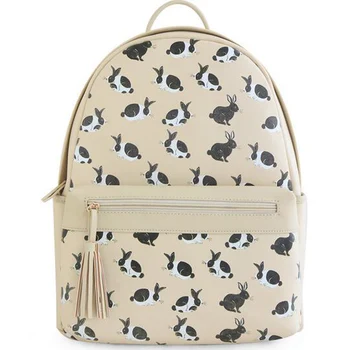 Vintage Embroidery backpack Original College Mori girls cute bunny stamp PU leather shoulder bag small schoolbag Rucksack