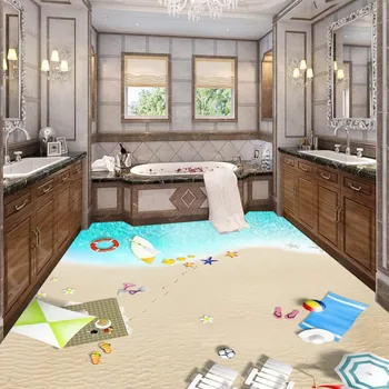 3D Ocean Beach Ground Floor Decorative Painting Wallpaper office home studio bathroom floor mural
