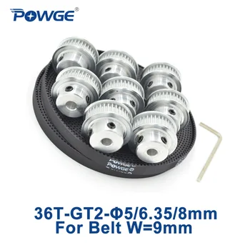 POWGE 8pcs 36 teeth GT2 Timing Pulley Bore 5mm 6.35mm 8mm + 5Meters width 9mm GT2 open Synchronous Belt 2GT pulley 36Teeth 36T